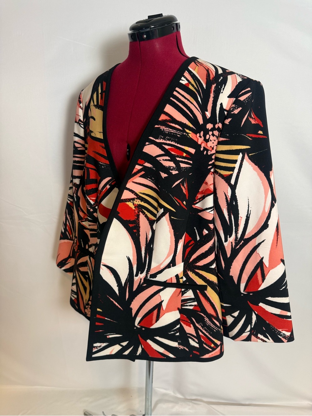 Kasper Open-Front Jacket Women Size 18W Multi-Colored Floral Pattern 3/4 Sleeve - Picture 10 of 13